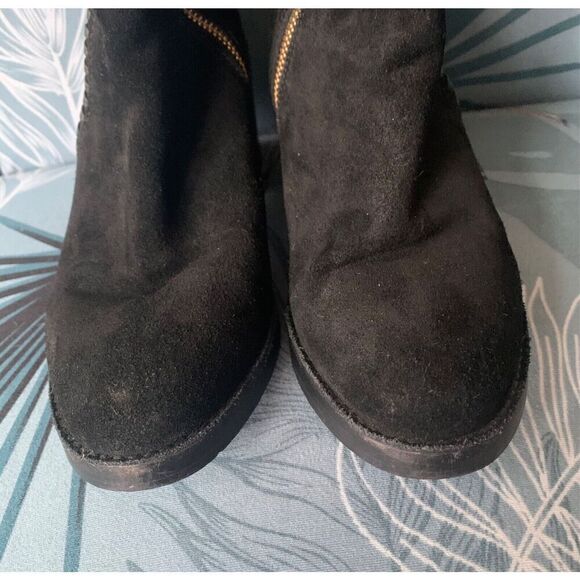 UGG Fraise Whipstitch Bow Black Suede Ankle Heel Bootie Boot Sz 7 - Picture 4 of 10